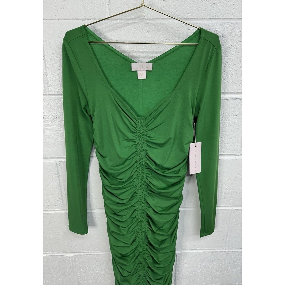 NWT Rachel Parcel Body Con Ruched Stretchy Lined Dress Green / Women's Small